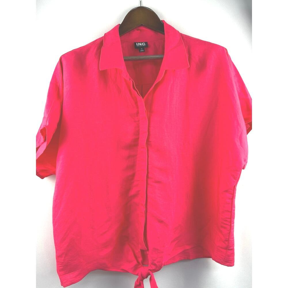 Women’s INC Dark Hot Pink Short Sleeve Tie bottom Blouse Size XL